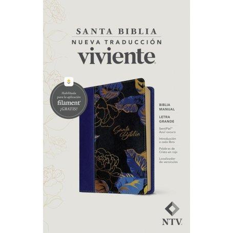 Biblia NTV Letra Grande Tamaño Manual con Filament Símil Piel Azul Oscuro Letra Roja