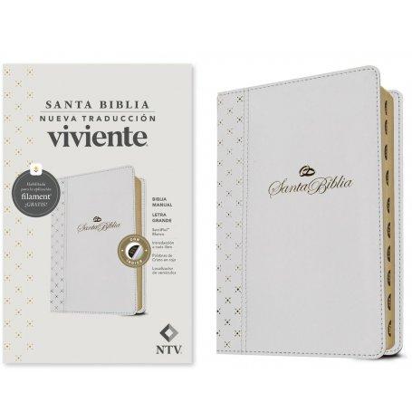 Biblia NTV Manual Letra Grande con Filament Símil Piel Blanco Índice Letra Roja