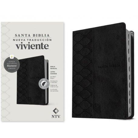 Biblia NTV Letra Grande Tamaño Manual con Filament Símil Piel Negro Índice Letra Roja