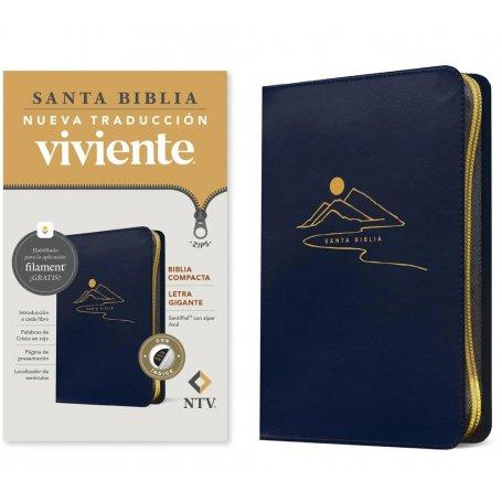 Biblia NTV Compacta Letra Gigante con Filament Símil Piel Azul Índice Letra Roja Cierre