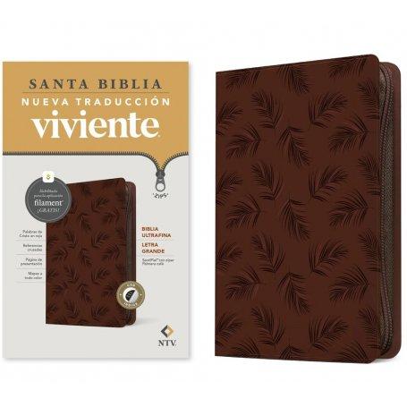 Biblia NTV Ultrafina Letra Grande con Filament Símil Piel Palmera Café Índice Letra Roja Cierre