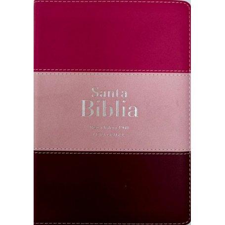 Biblia RVR 1960 Compacta Letra Grande 11 puntos Símil Piel Fucsia Rosado Rojo Granate con Cierre y Índice