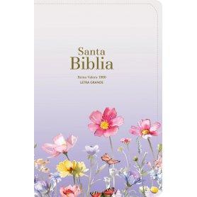 Biblia RVR 1960 Compacta Letra Grande 11 puntos Símil Piel Lila Flores con Cierre y Índice