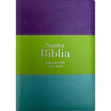 Biblia RVR 1960 Compacta Letra Grande 11 puntos Símil Piel Lila Verde Aguamarina con Cierre y Índice