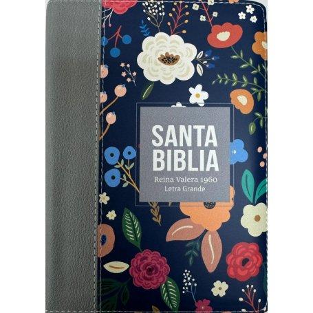 Biblia RVR 1960 Compacta Letra Grande 11 puntos Símil Piel plomo con Cierre y Índice