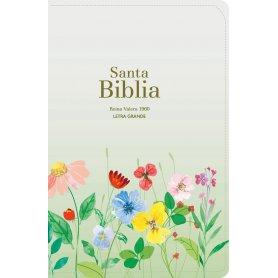 Biblia RVR 1960 Compacta Letra Grande 11 puntos Símil Piel Verde Claro Flores con Cierre y Índice