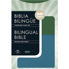 Biblia RVR 1960 NKJV Bilingüe Símil Piel Azul y Verde