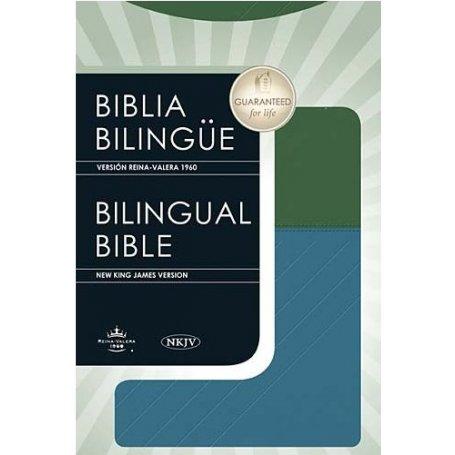 Biblia RVR 1960 NKJV Bilingüe Símil Piel Azul y Verde