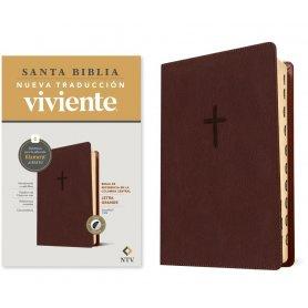 Biblia NTV Referencia Central Letra Grande con Filament Símil Piel Café Índice, Letra Roja