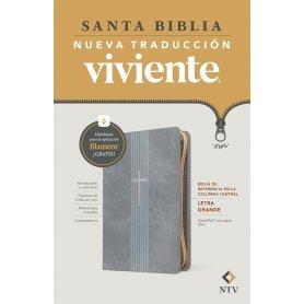 Biblia NTV Referencia Central Letra Grande con Filament Símil Piel Cierre Gris Letra Roja